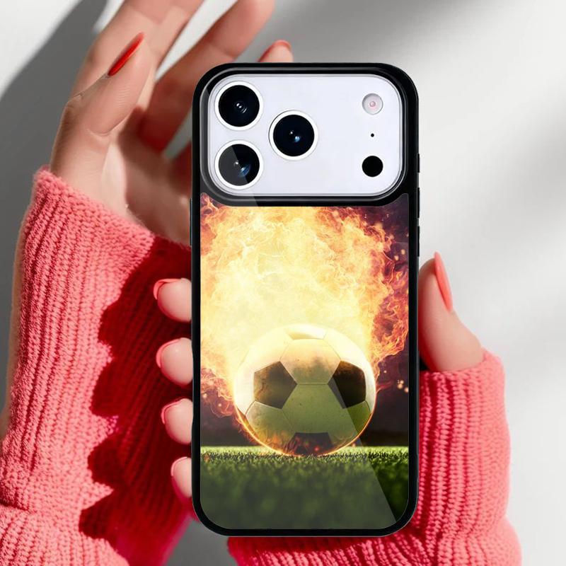 Fire Football Soccer Ball Phone Case for iPhone 17 16 15 14 13 Pro Max Back Cover for 12 11 Pro Coque