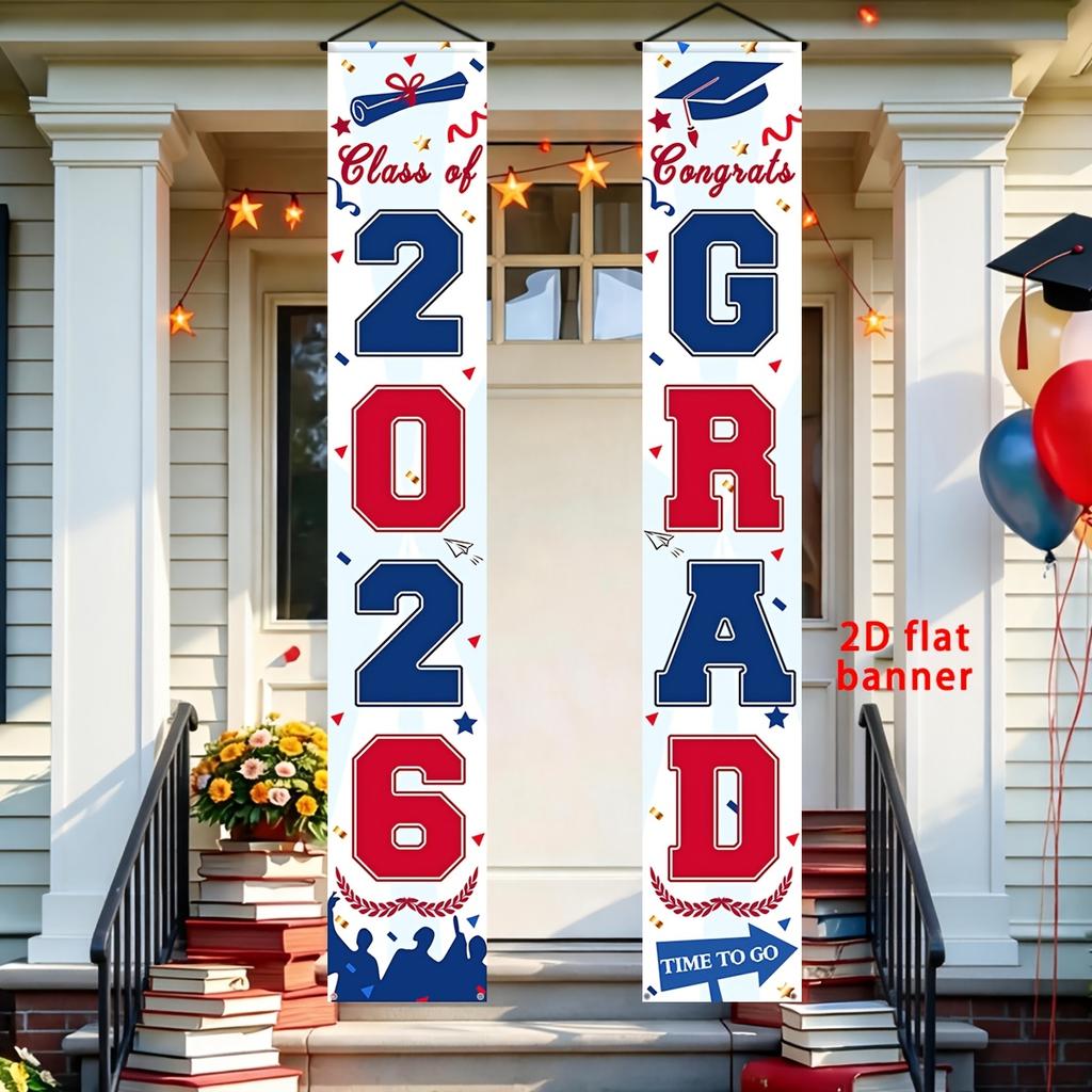 2D Flat, 2D Flat - 2D Flat, 2D Flat - 2D Flat Party Banner, a Pair, Congratulatory Decoration Banner for The 2026 Graduating Class, Vibrant Graduation