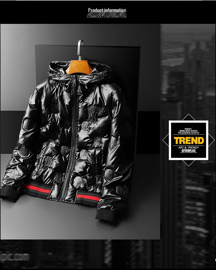 2023 European Trendy Men's Glossy Hooded Down Jacket - Warm White Duck Down, Plus Size