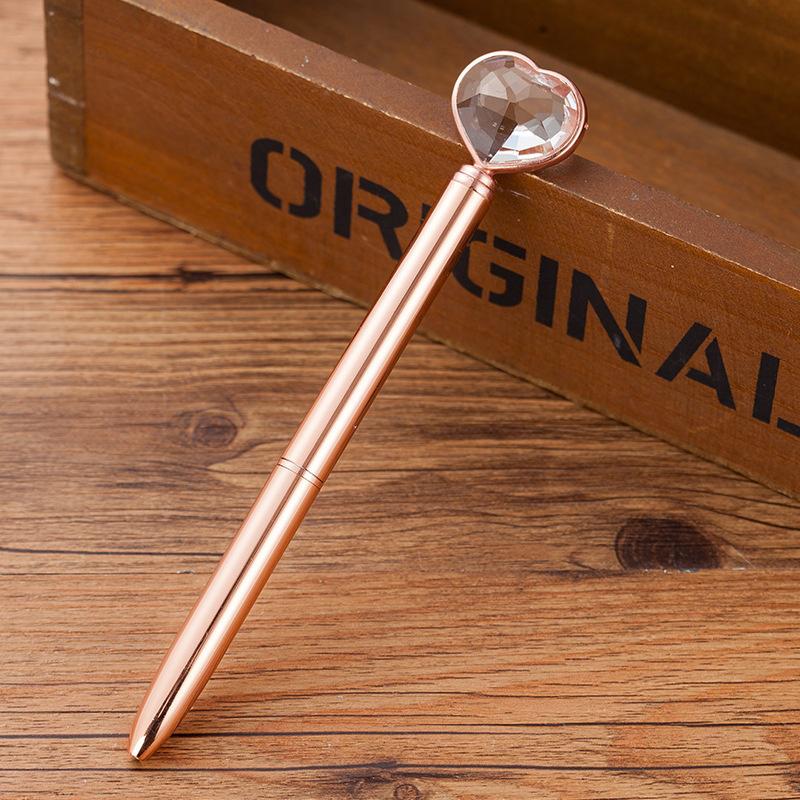 Kawaii Crystal Ballpoint Pen Fashion Girl Heart Shape Large Diamond Metal Pen