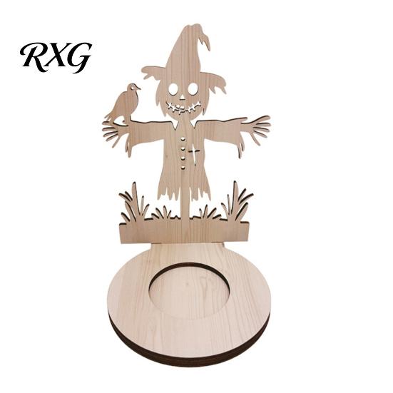 Halloween Candle Holder Wooden Holder, Silhouette Ghost/Bat/Scarecrow/Bat Table Centerpiece Tealight for Home Fireplace Decor Solid Wood Stand