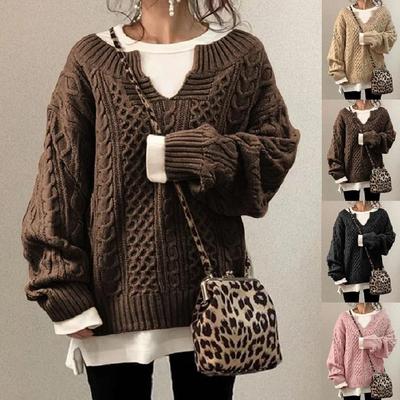 Damskie jesienno-zimowe dzianinowe swetry i swetry Damskie z długim rękawem V-neck Casual Luźny sweter Swetry