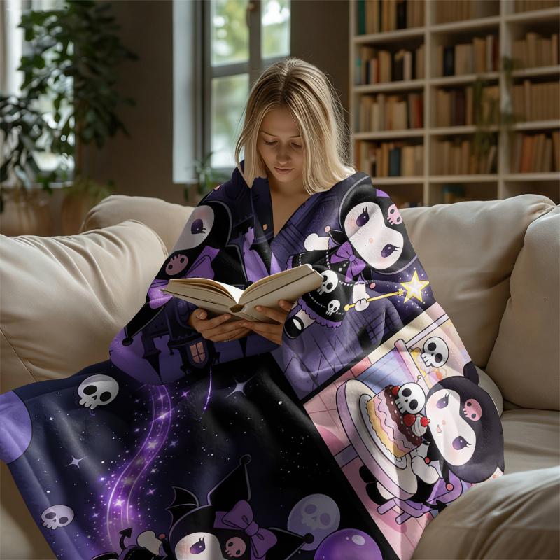Kuromi Sweet Dark Throw Flannel Fleece Blanket Soft Warm Fluffy Cute Sofa Bed Cover Office Nap Shawl Lightweight Blanket Gift