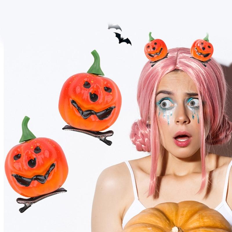 1Pair Pumpkin Hair Clips Halloween Hair Accessories Smiling Pumpkin Hair Barrettes Gothic Alligators Barrettes Gift