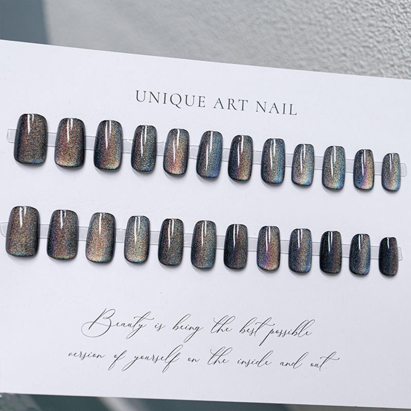 24PCS Colorful Cat Eyes Press on Nails Reusable Long Lasting Press on Nails for Fingernail DIY Decoration 1 синий/красный