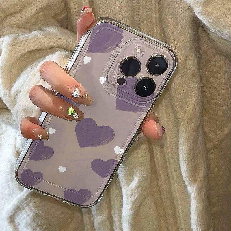 Fioletowe Serce Obraz Olejny Etui na Apple iPhone 13-16 Pro Max, Przezroczysty Design Kosmiczny