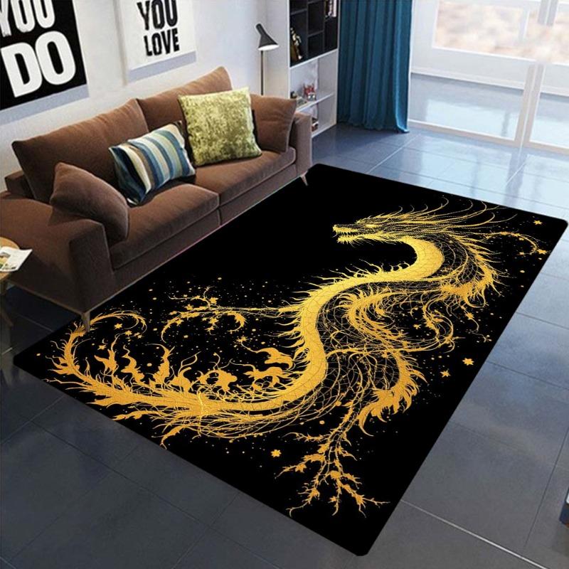 Chinese Dragon Print Flannel Floor Mat Large Area Non-Slip Carpet for Living Room Sofa Bedroom Decoration Beautiful and Fashion