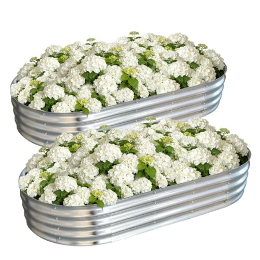 

Galvanized Raised Garden Bed Outdoor Large Oval Metal Planter Box for Vegetables Fruits Flowers Silver 2Pcs 6x3x1ft United States