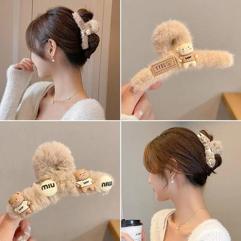 Simpatico Orso Autunno Inverno Mollette per Capelli a Pinza Peluche Donne Ragazze Grande Clip per Capelli a Squalo Fermaglio per Capelli Accessori per Capelli