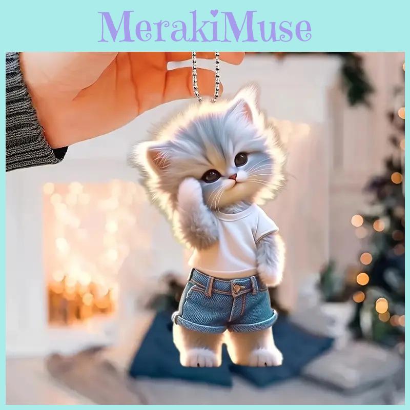 Adorable Acrylic Cat Car Hanging Decoration For Home And Backpack Accessories