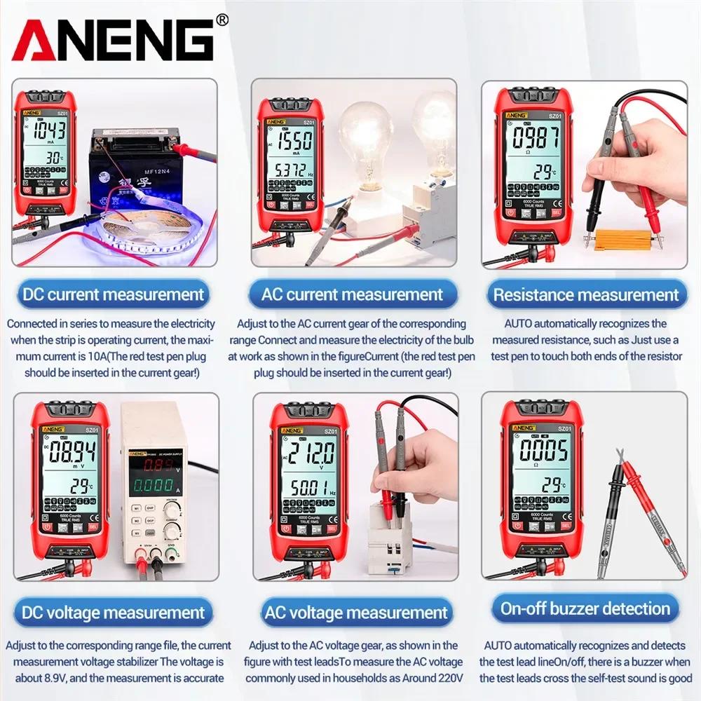 Taşınabilir Akıllı Dijital Multimetre 6000 Sayım ANENG SZ01 AC/DC Akım Gerilim Test Cihazı Elektrik Kapasitans Ölçer Elektrikçi Aletleri Işıklı