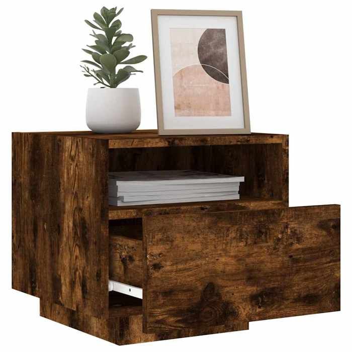 Table de chevet - Maison Exclusive - Chêne fumé - LED RVB - 1 tiroir