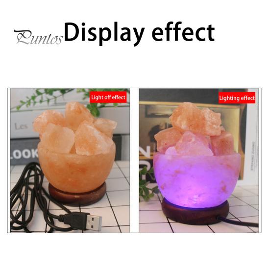 Night Light Romantic Glare Free Interesting Color Salt Lamp Changing Natural with Wooden Base Crystal