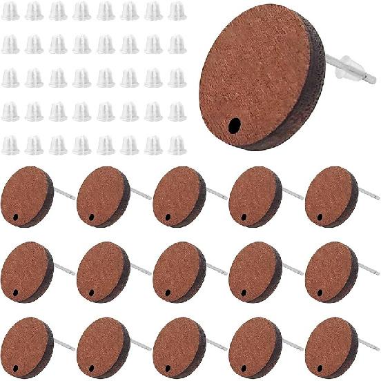 Oubaka 60pcs Wooden Earrings Posts for Jewelry Making Wood Earring Findings Wood Stud Earring Findings Trapezoid Wood Earring Studs with 100pcs Ear