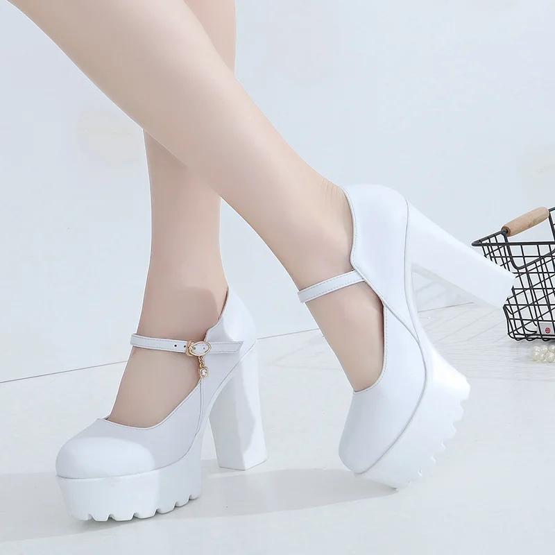 11cm Small Size 32-43 Shallow Super Block High Heels Shoes Platform Pumps Spring 2025 Thick Bottom Mary Janes for Model Party