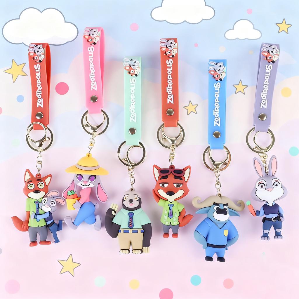 Cute  Zootopia Keychain Pvc Cartoon Character Judy Nick Chief Bogo Keyring Hanging Couples Bag Decoration Festival Gift