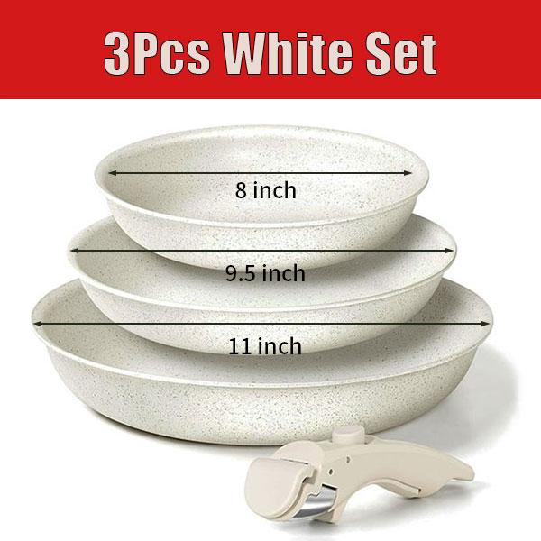 3 Piece Non Stick Frying Pans Set 8" 9.5" and 11" Cookware Set Removable Handle Egg Steak Cooking Pot Skillet Oven Safe Cooker