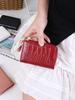 Women's Korean Style Short Wallet with Pearl Chain, Stone Texture, Card Slots, and Money Clip