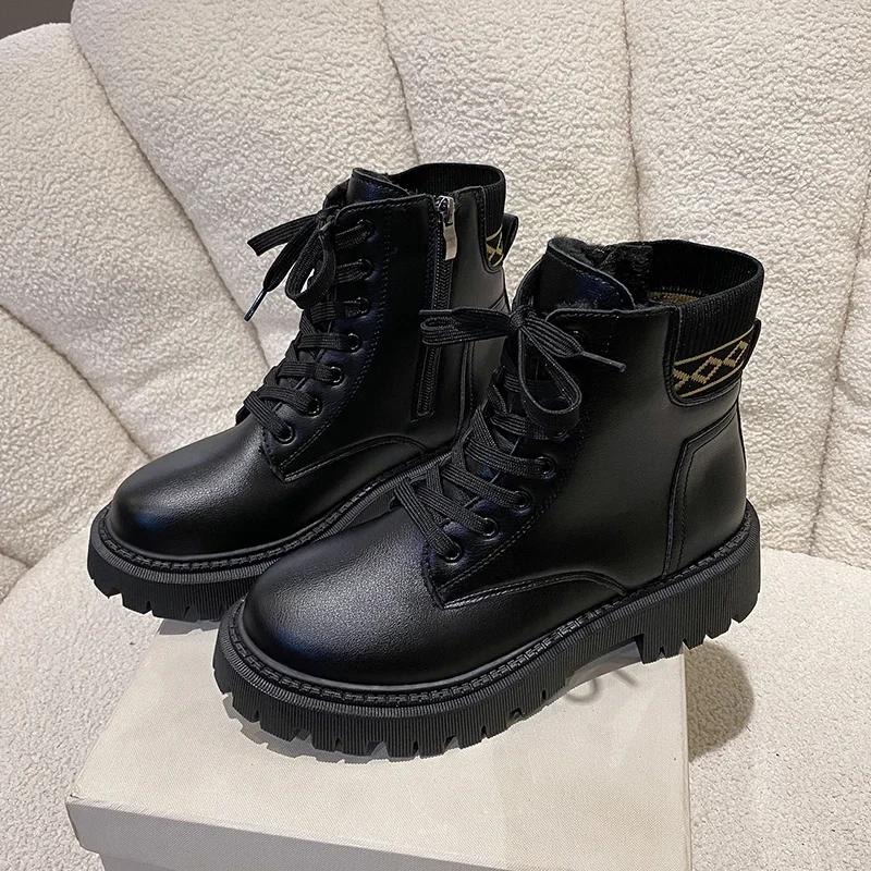 Fashion women's new ankle boots Winter casual thick heel women beige Chelsea boots Punk Goth shoes leather combat boots