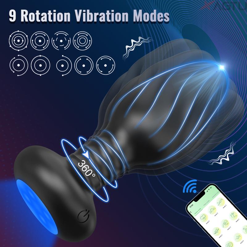Uygulama Kontrollü LED Dönen Titreşimli Popo Fişi Kadınlar İçin Wiggle Anal Vibratör Gey Erkekler Anal Fiş Etkileşimli Seks Oyuncağı Çiftler İçin