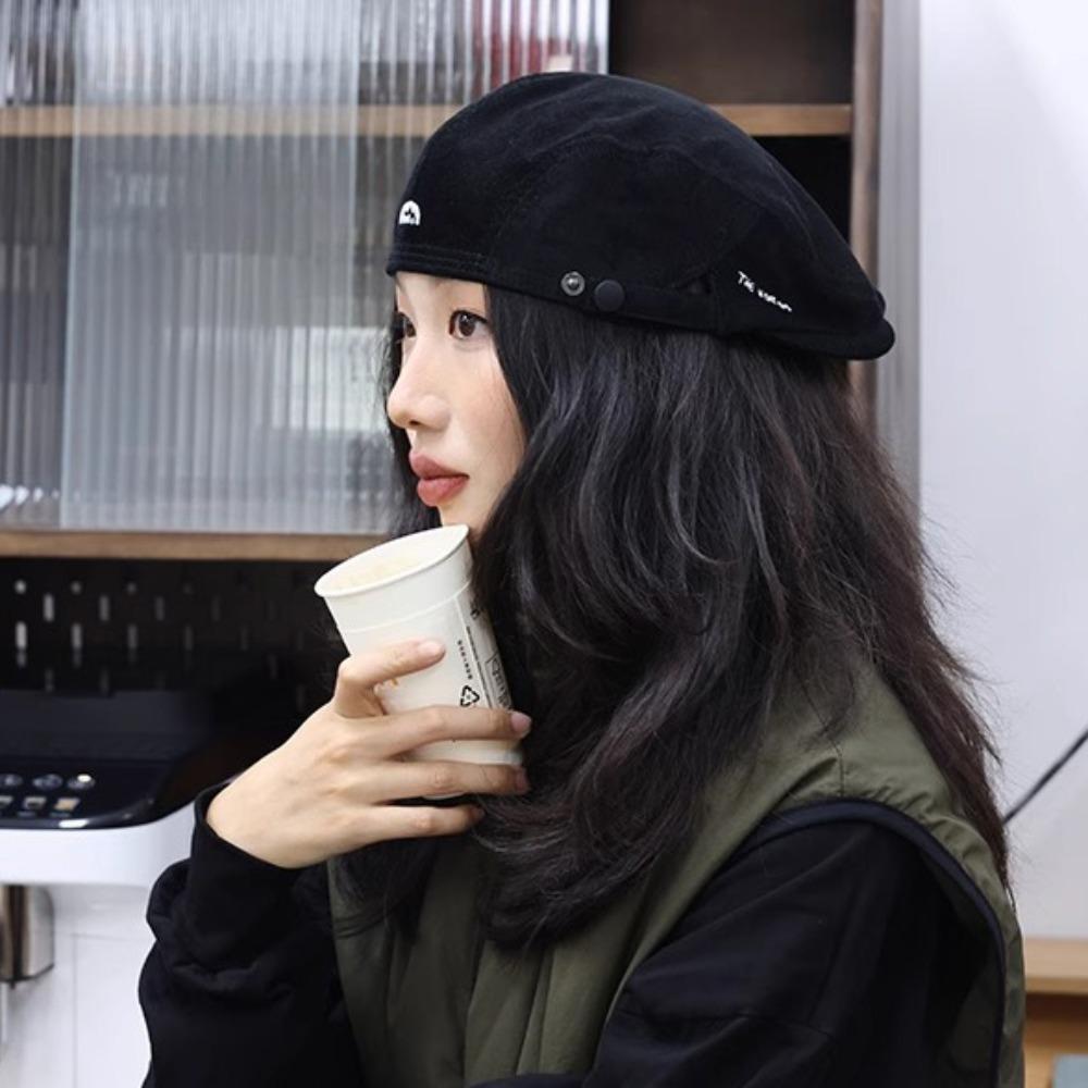 British Style Embroider Letter Hat Pure Color Retro Painter Hat Newsboy Flat Cap  Streetwear