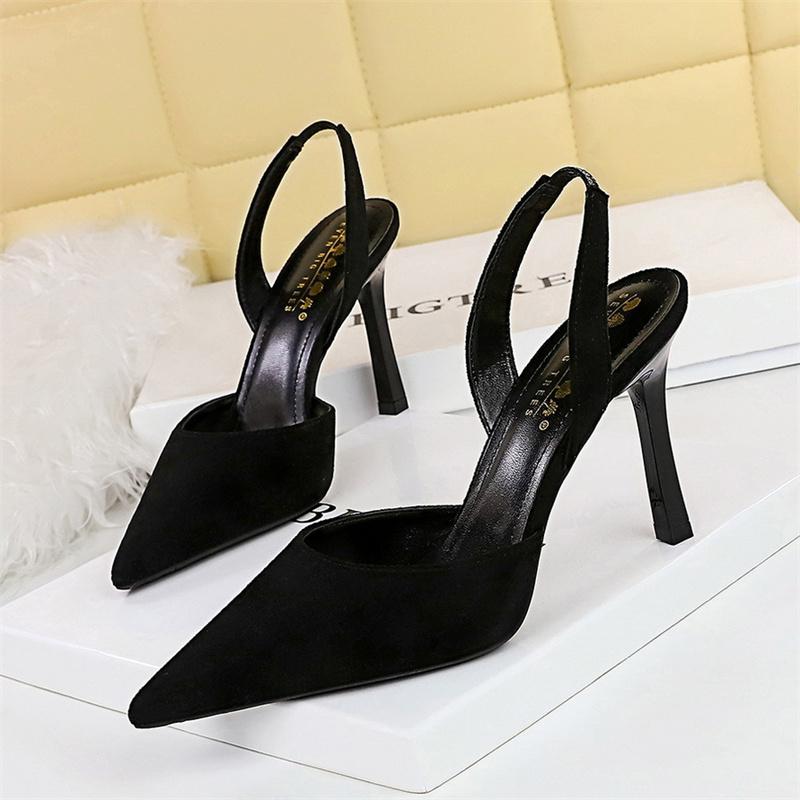 Fashion Women Fashion Simple Pointed Toe High-heeled Summer Sandals Party Black Shallow Mouth Hollow Back Strap Office Slingback Shoes