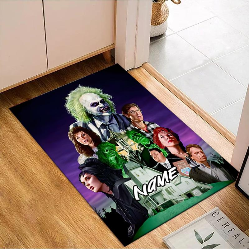 Custom Name Beetle-juice Movie Art Rug for Living Room, Game Rooms, Office, Bedroom, Floor Mat Playful Design, fan gifts Christmas decor