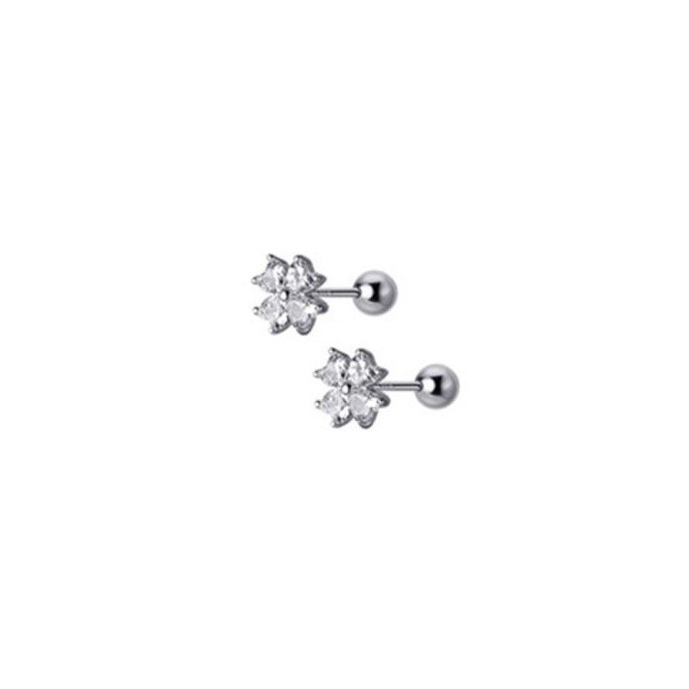 Hermosa:J E090 Cubic Clover Flower Piercing Silver 925 Earrings