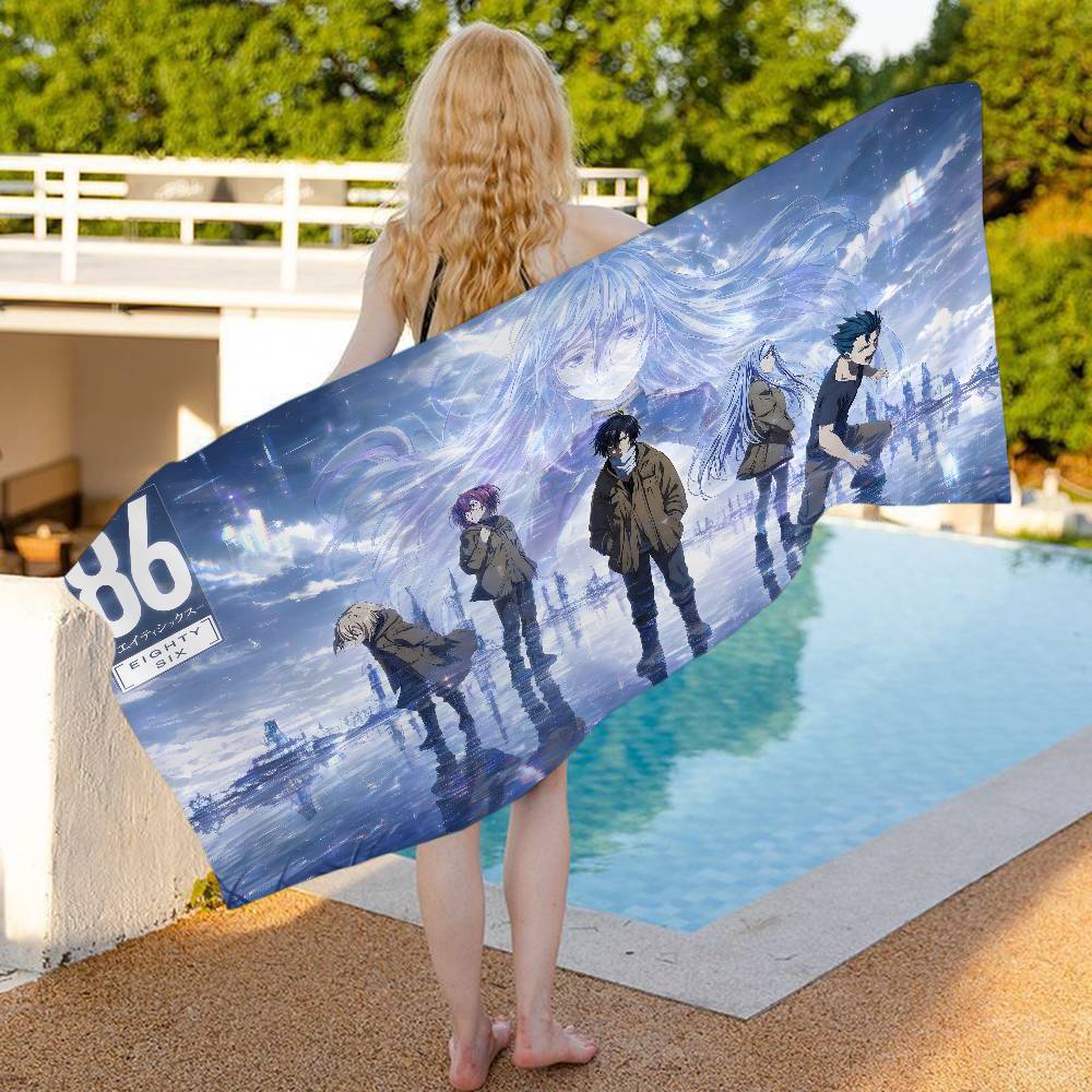 Anime 86 Eighty Six Koc z Mikrofibry Szybkoschnące Ręczniki Plażowe Nadruk na Dużej Powierzchni Super Absorbent Koc Ręcznikowy Basenowy