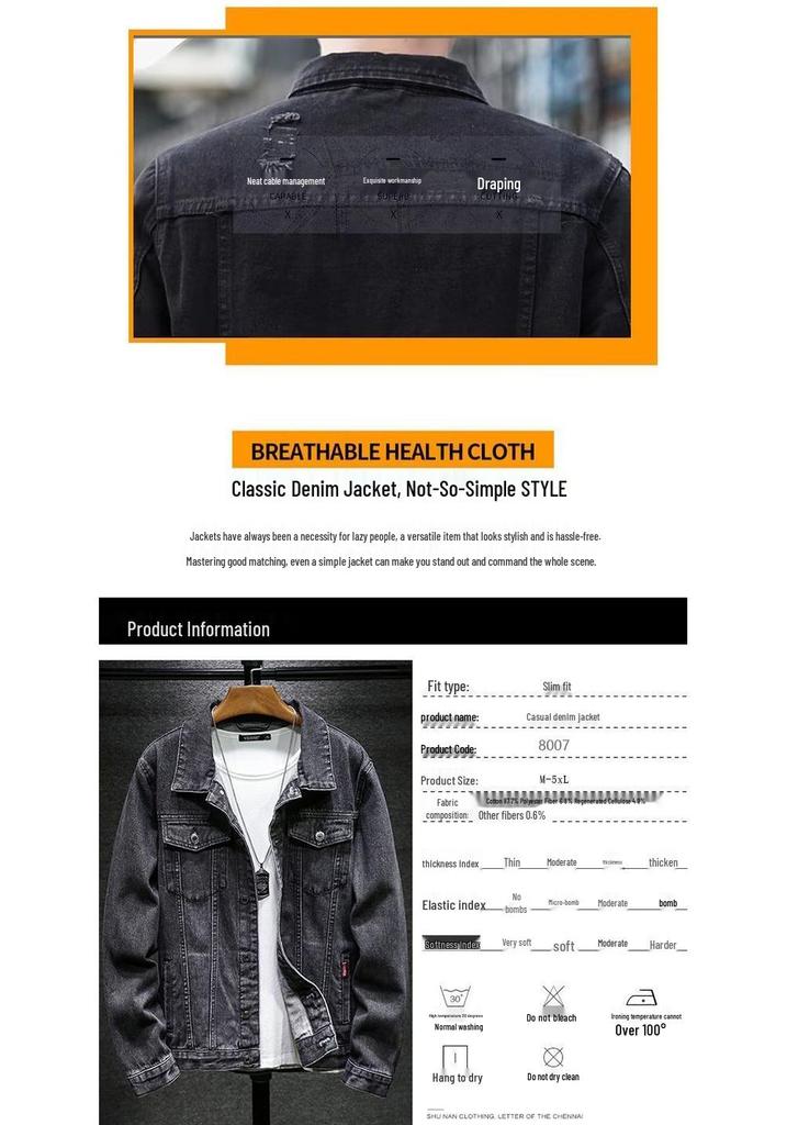 Men's Trendy Plus Size Denim Workwear Jacket - Versatile for Spring and Autumn