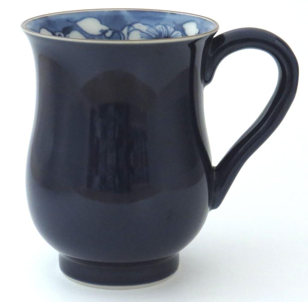 Maeken, Kyoto Ware, Kiyomizu Ware, Shiho Kiln, Blue Lacquered Arabesque Mug, D4-11 Blue