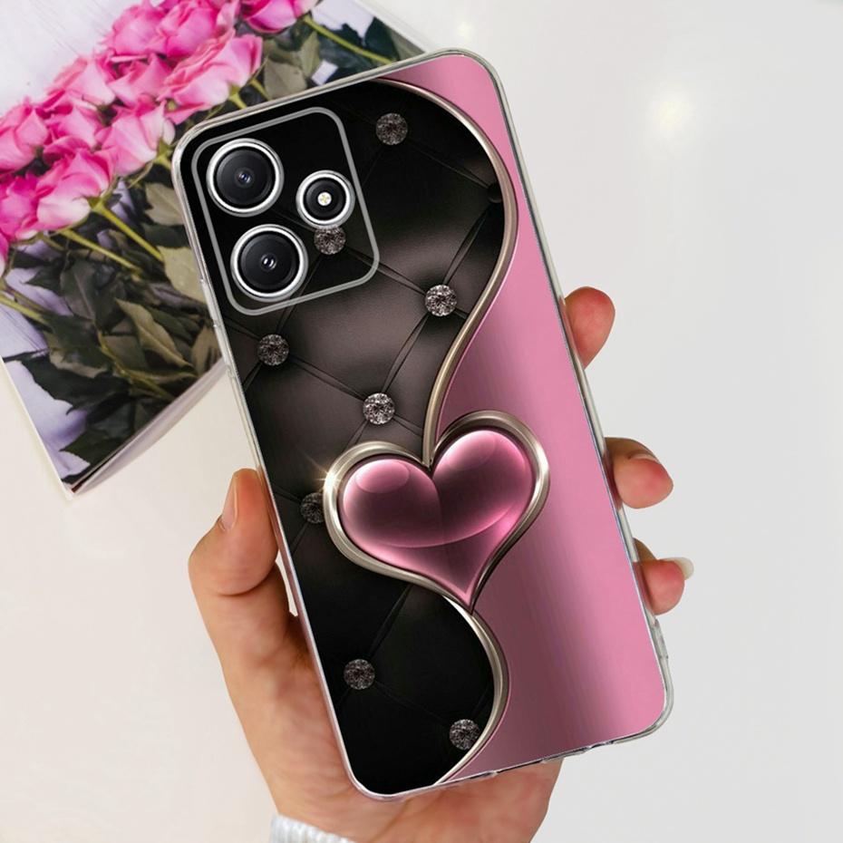 Cute Flower Cat Painted Case For Xiaomi Redmi 12 5G 2023 Soft Silicone TPU Back Cover For Redmi12 5G Global Phone Bumper