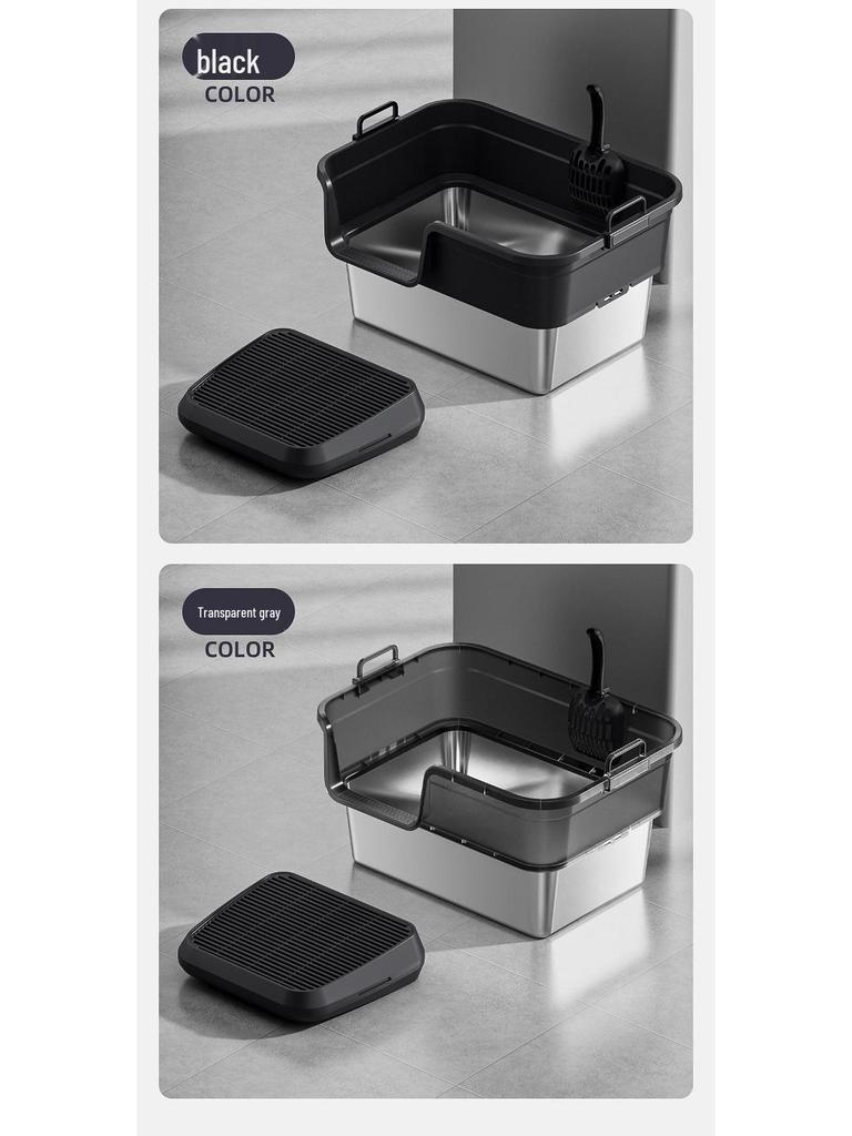 Semi-Enclosed Stainless Steel Cat Litter Box with High Walls, Splash and Leak Resistant, Large Top-Entry Design.