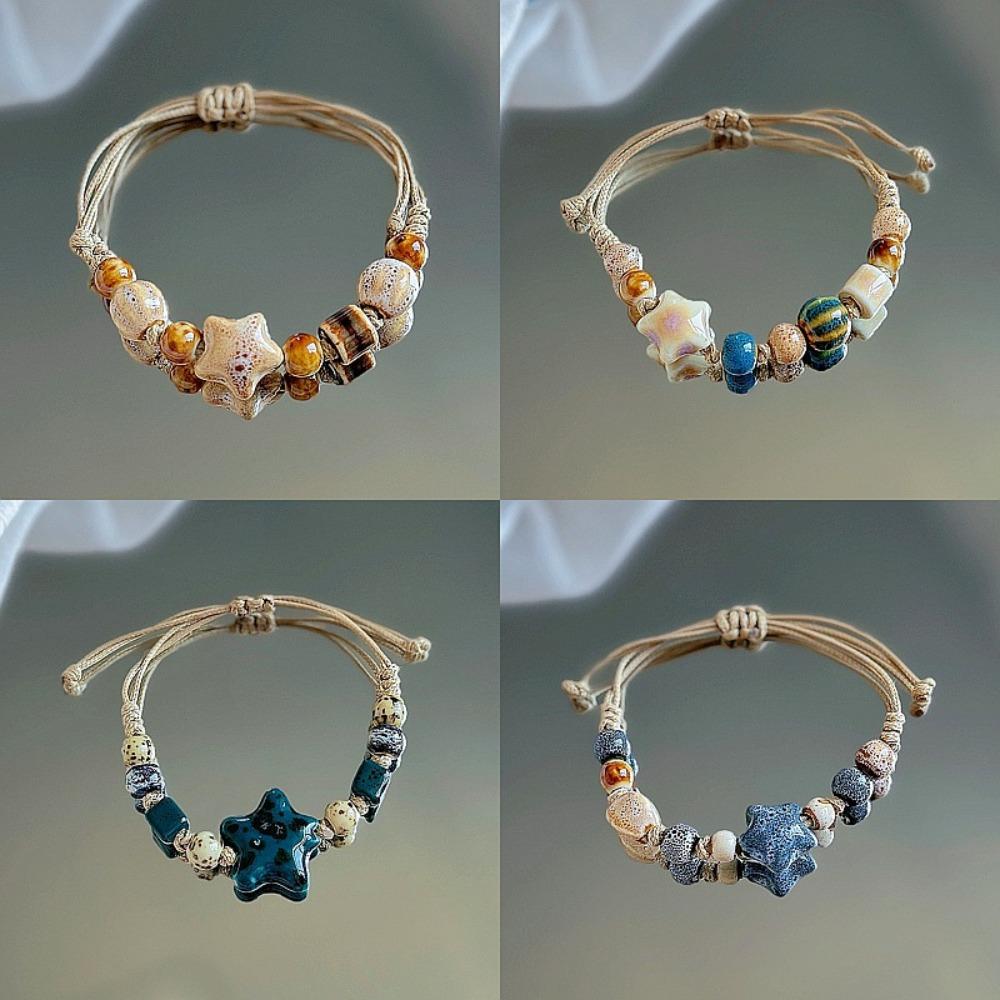 China Ethnisch Retro Jingdezhen Keramik Stern Runde Perlen Kette Armband für Frauen Freundschaft Charme Schmuck Zubehör Geschenke