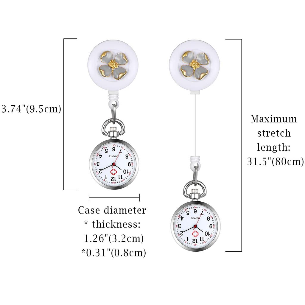 Lancardo Nurse Pocket Watch for Clip Easy to Baked Varnish 3 Colors Stretchable Watch, Nurses, Type, Unisex, Numbers, Read, Women's, Petals, Cute,