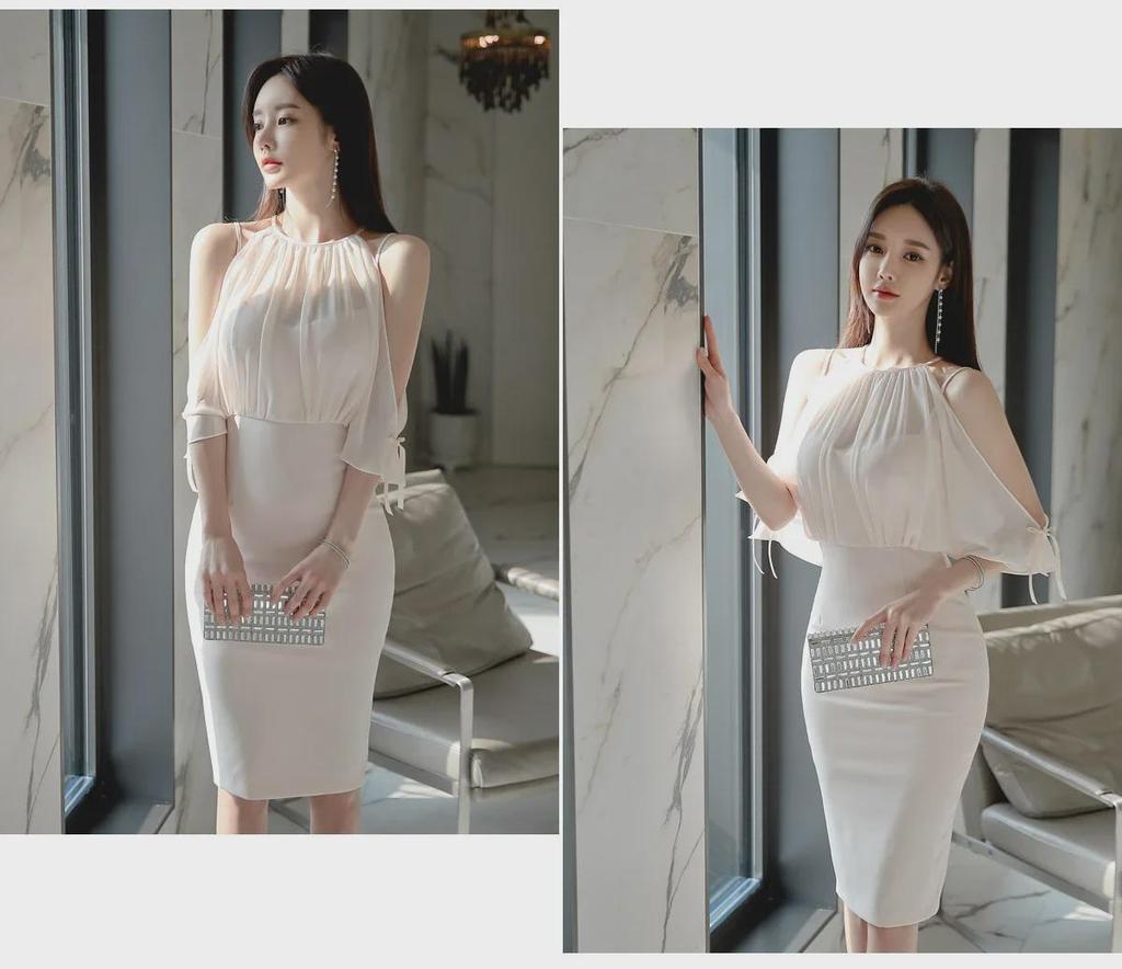 2023 Korean-Style Off-Shoulder Chiffon Splicing Dress for Women