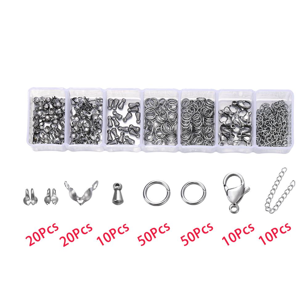 1Box Stainless Steel Lobster Clasps Open Jump Rings Crimp Beads Caps Set For Diy Bracelet Necklace Jewelry Making Accessories