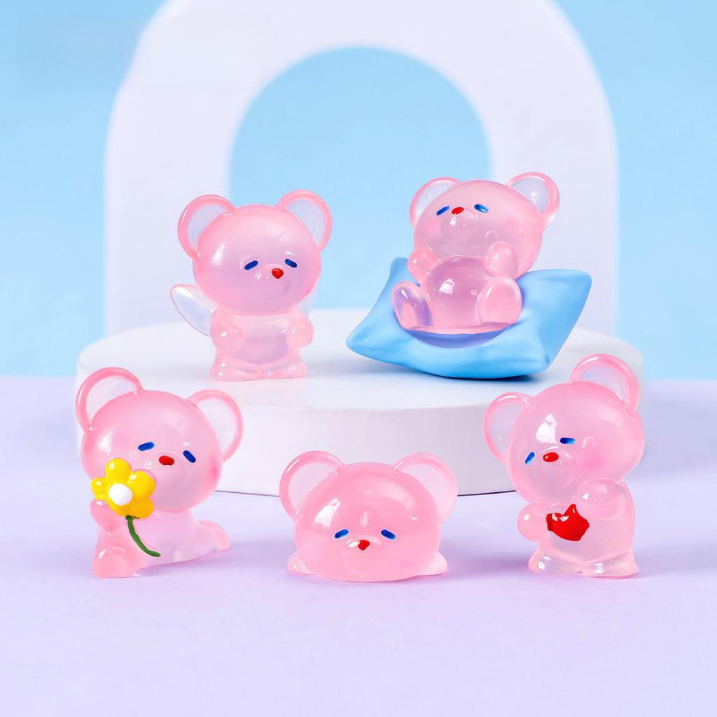 Creative Glow-in-the-dark Resin Bear Figurine Cute Garden Decor Small Car Dashboard Ornament