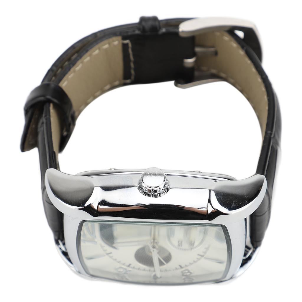 Skeleton Automatic Mechanical Wrist Watch for Men Moon Phase Self Winding Water Resistant PU Leather Strap Luxury