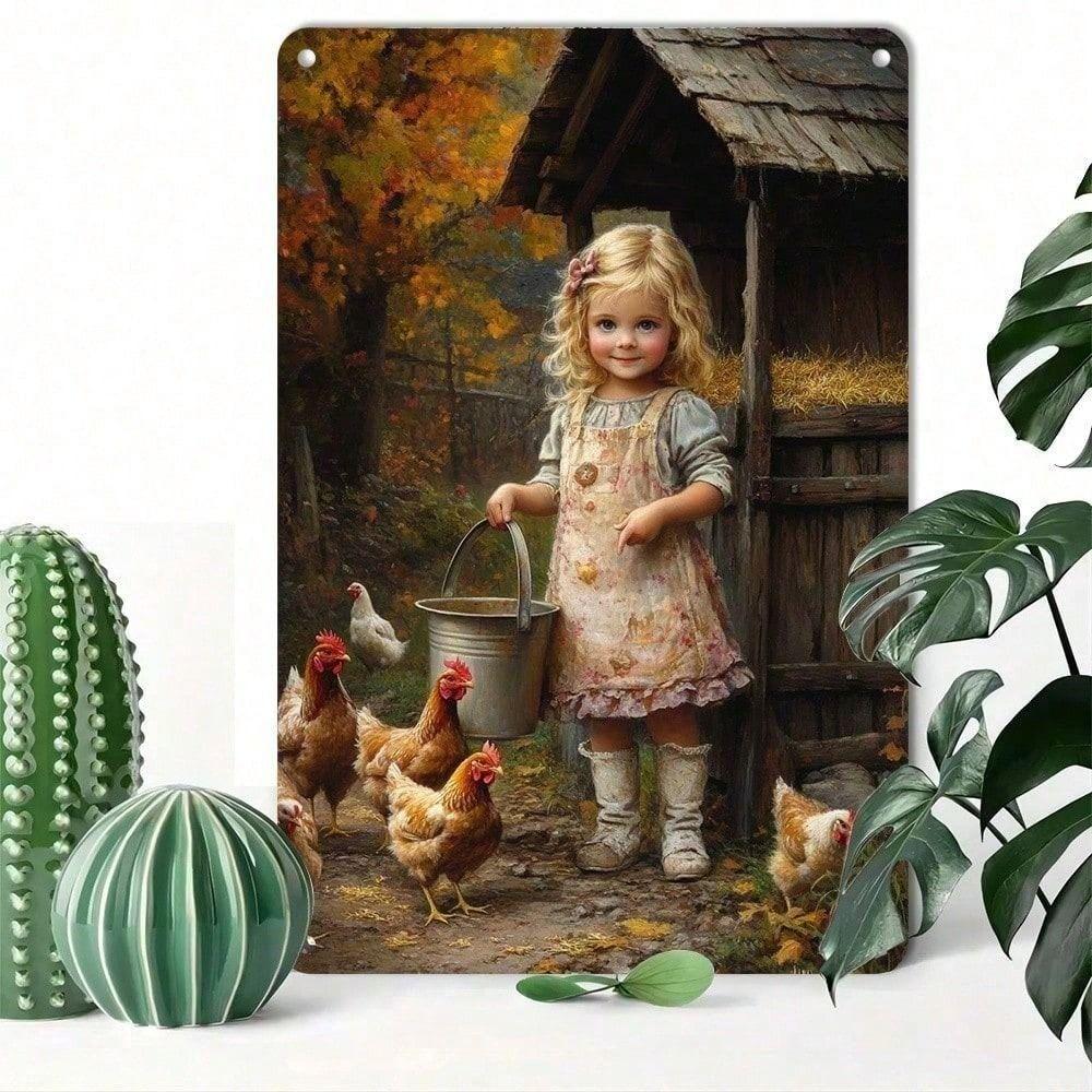 Vintage Metal Wall Panel Hen and Barn, Home and Outdoor Holiday Decor