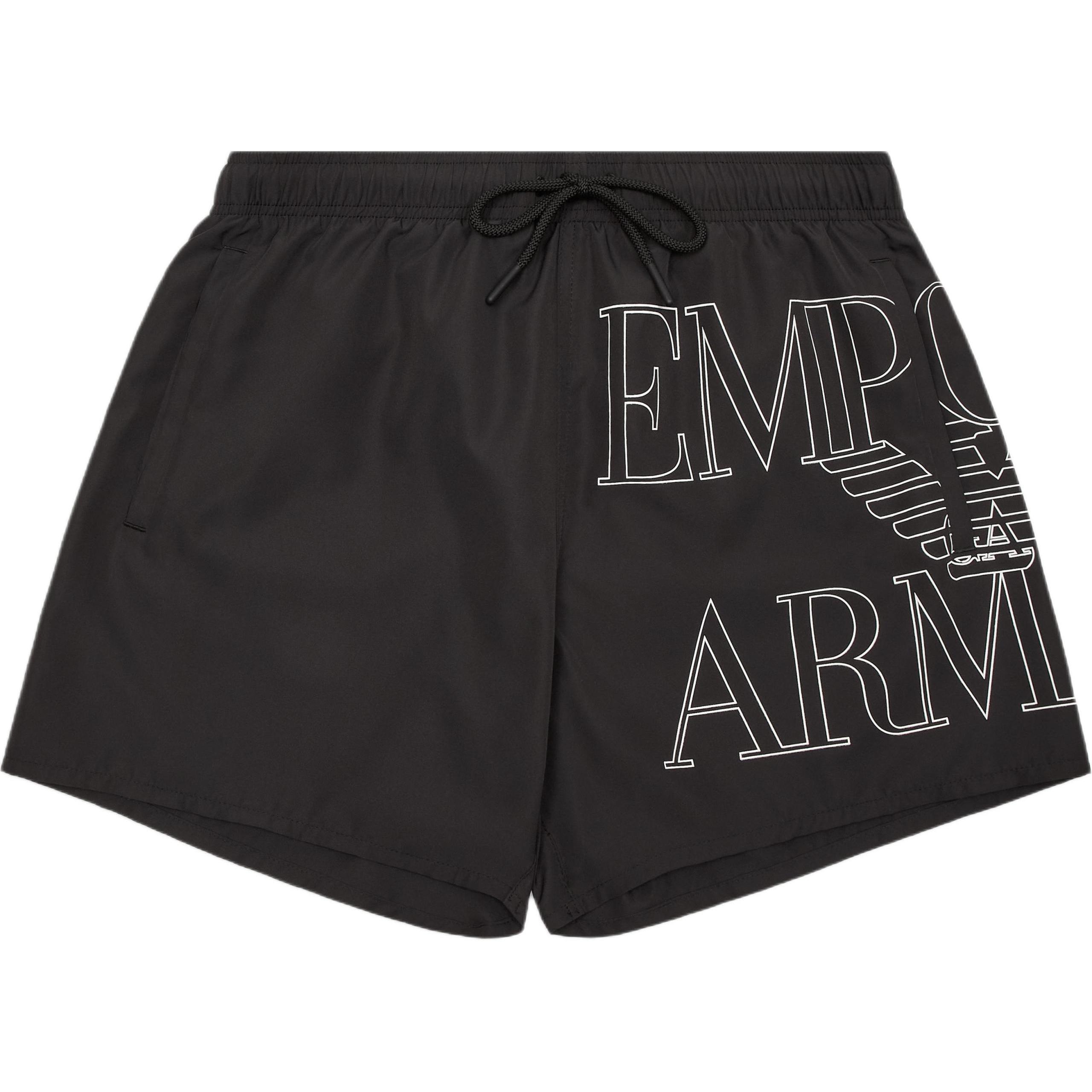 

Emporio Armani Letter Lace-Up Three-Quarter Beach Shorts Men shorts Black EM000583-AF12326-UC001 XL