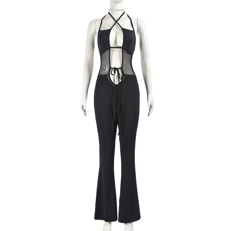

Sexy Strappy Jumpsuit 51135 New Sleeveless Lace-up Backless Bell-Bottom Pants Sexy Jumpsuit for Women Black L