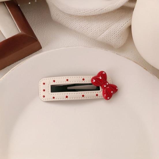 2Pcs Girl Hairpin Dot Embossed Bow Decor Faux Leather Cover Hair Clip Bangs BB Clip Hair Styling Tool Hair