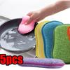 5PCS Multifunction Microfiber Sponge Dish Bowl Cleaning Brush Scouring Pad Dish Sponge Antibacterial Kitchen Pot Washing Tools