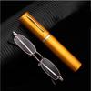 Unisex Reading Glasses With Pen Tube Case Portable Presbyopic Glasses Metal Case Spring Hinge Eyeglasses Vision Care +125+175