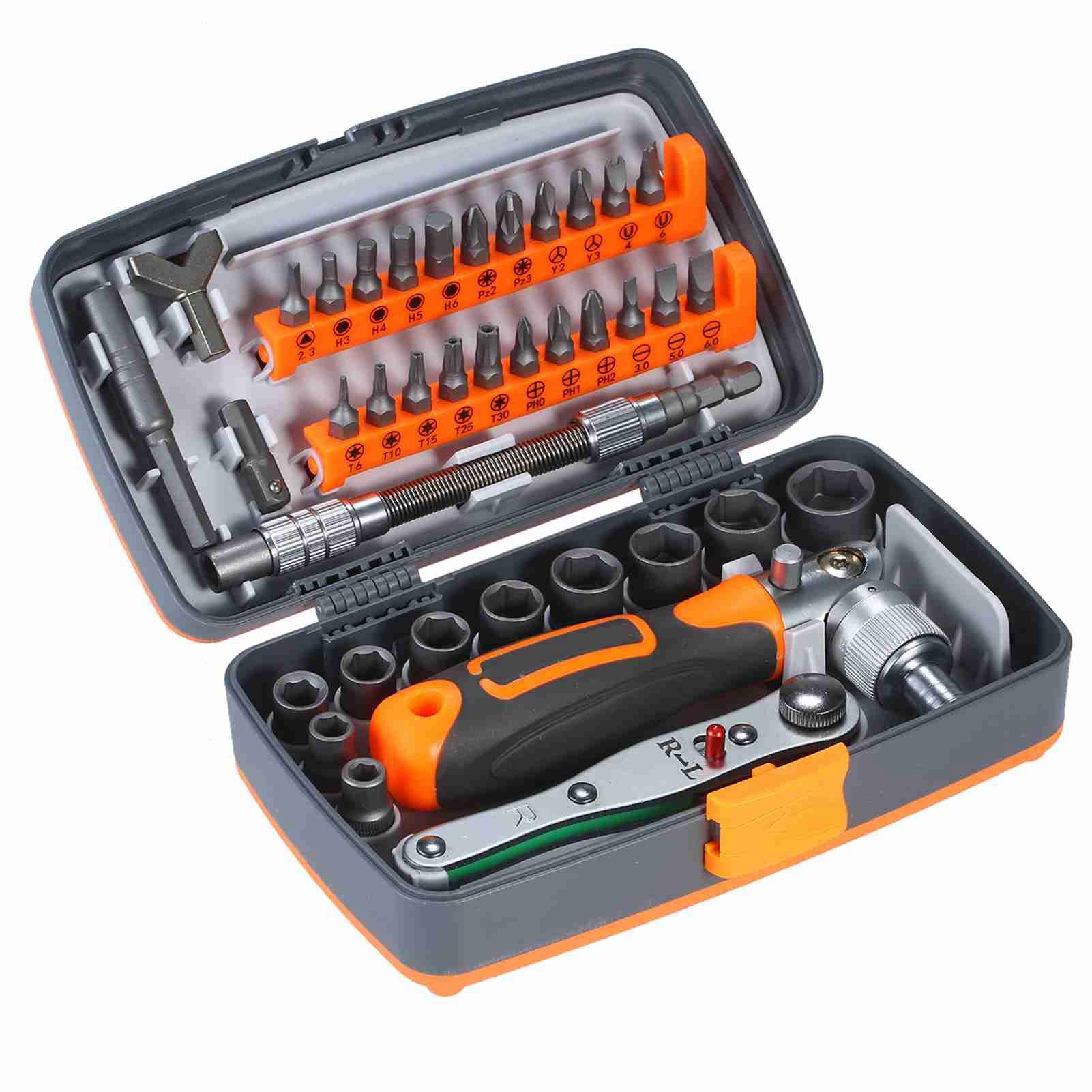 

38pc Precision Ratchet Screwdriver Bit Set Magnetic Screwdrivers Kit Electronics Repair Tool Kit with Flexible Shaft оранжевый