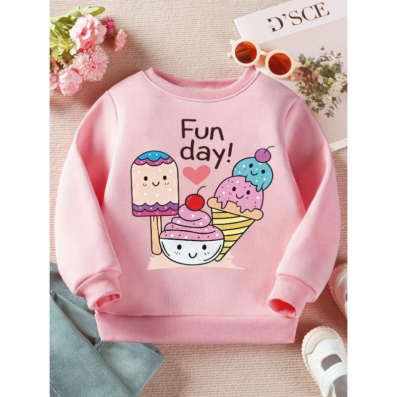 Kids Crewneck Sweatshirt, Cute Cartoon Ice Cream Print Long Sleeve Casual Top for Spring Autumn