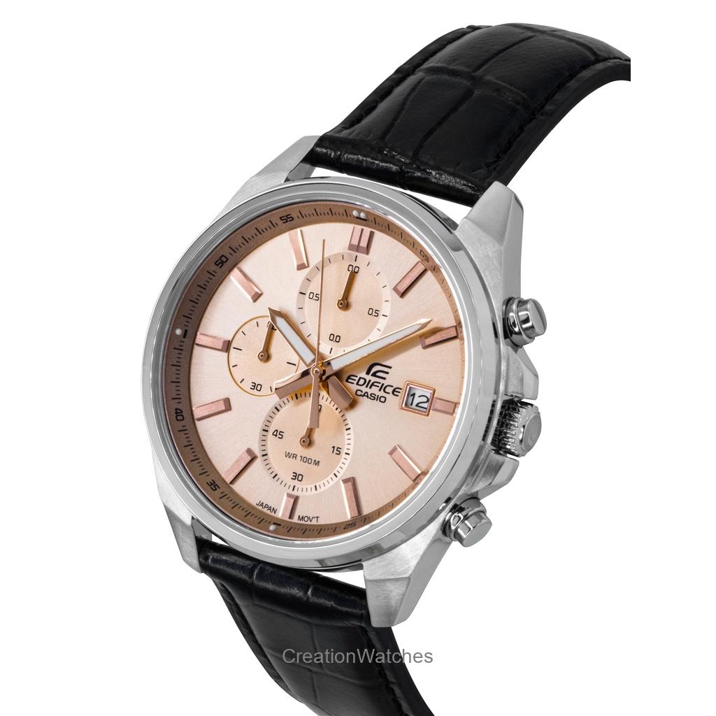 Casio Edifice Analog Standard Chronograph Leather Strap Salmon Dial Quartz EFV-610EL-5A 100M Men's Watch