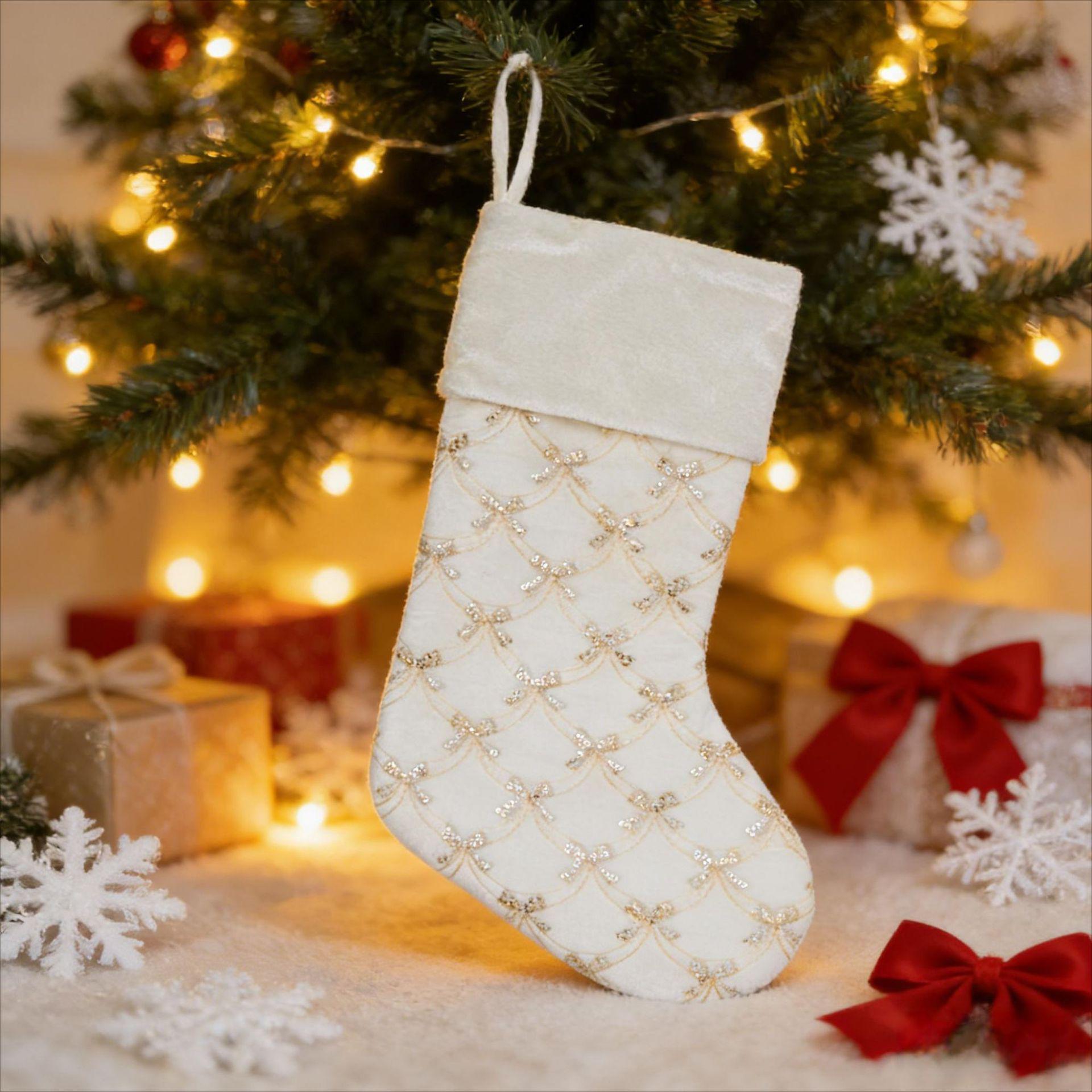 Festive Sequin Bow Christmas Stocking & Gift Bag Ornament
