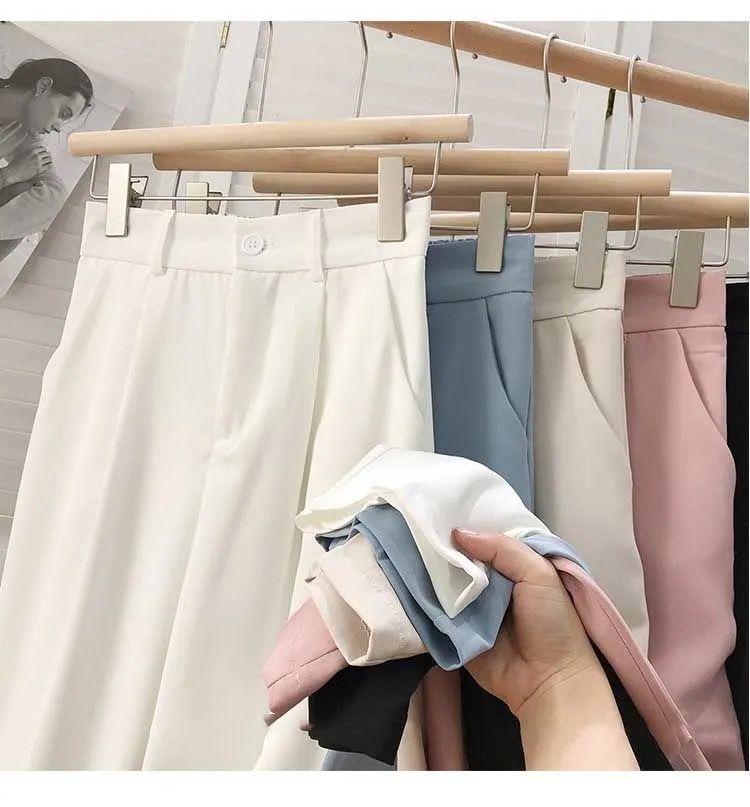 2024 Women's High-Waist Slimming Straight-Leg Suit Pants - Korean Style, Nine-Point, Summer/Autumn Casual Cigarette Fit